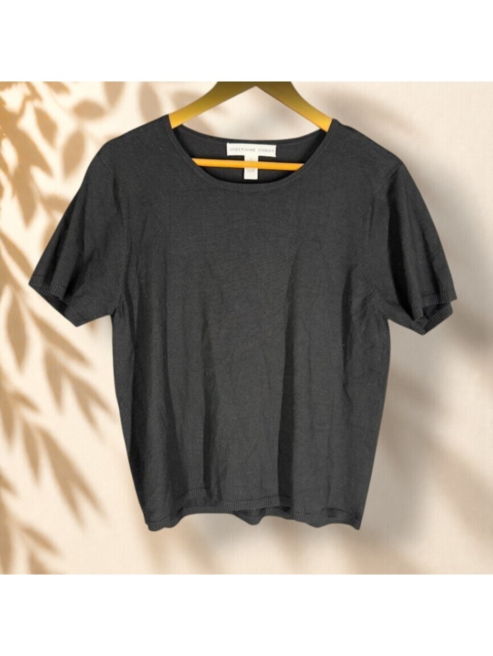 Josephine Chaus Knit Top Women L Large Black Silk Short Sleeve Pullover Casual